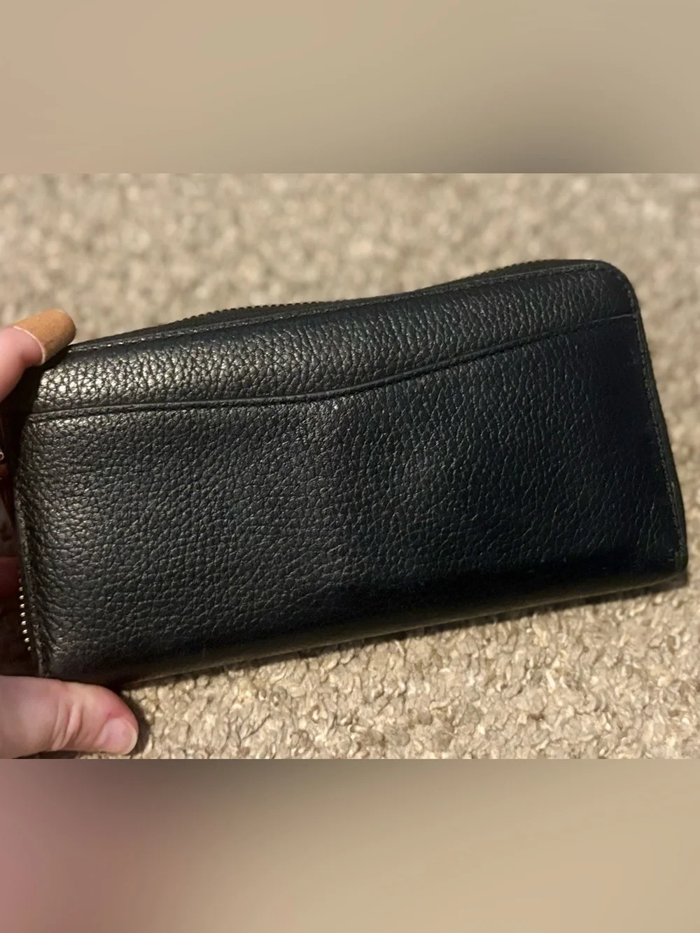 Kate Spade Black Leather Zip Wallet with Gold Toned Hardware